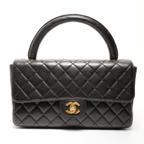 CHANEL No. 2 1991-1994 Parent-Child Bag, Parent Only, Lambskin Matelasse Top Handle Handbag black WS25522