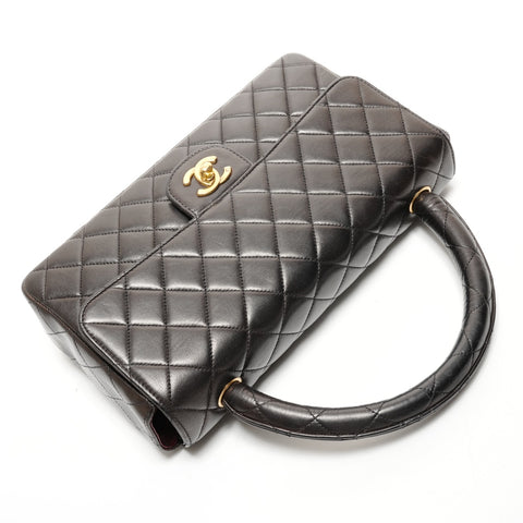 CHANEL No. 2 1991-1994 Parent-Child Bag, Parent Only, Lambskin Matelasse Top Handle Handbag black WS25522