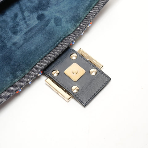 FENDI Mamma Bucket Bijou Denim Beads Shoulder Bag blue WS25523