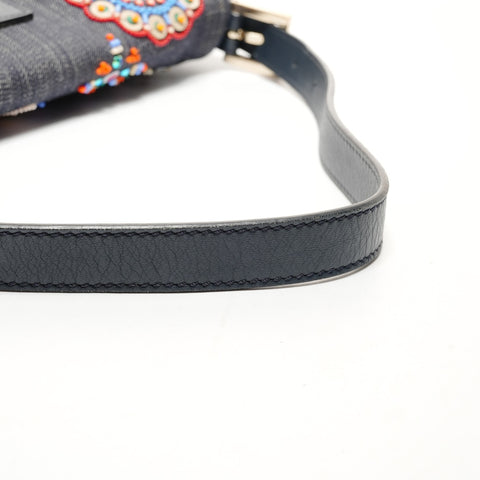 FENDI Mamma Bucket Bijou Denim Beads Shoulder Bag blue WS25523