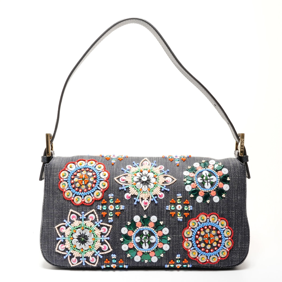 Emily　FENDI Beaded Denim Bucket FENDI Mamma Bucket Bijou Denim Beads Shoulder Bag blue WS25523