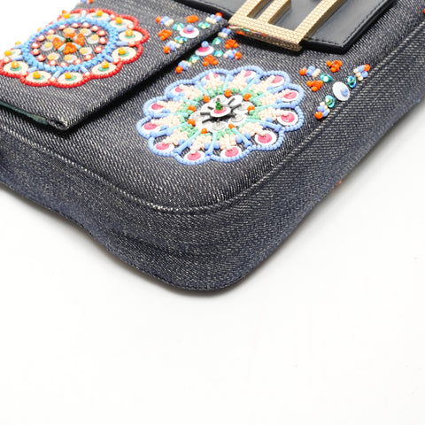 FENDI Mamma Bucket Bijou Denim Beads Shoulder Bag blue WS25523