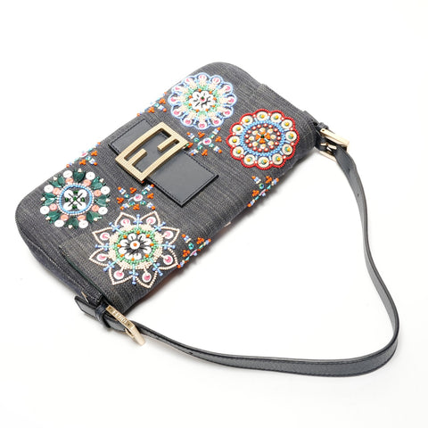 FENDI Mamma Bucket Bijou Denim Beads Shoulder Bag blue WS25523