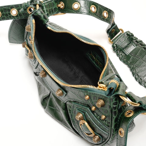 BALENCIAGA Embossed Leather Le Cagoule XS Jumbo Shoulder Bag green WS25525