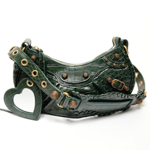 BALENCIAGA Embossed Leather Le Cagoule XS Jumbo Shoulder Bag green WS25525