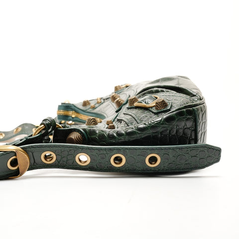 BALENCIAGA Embossed Leather Le Cagoule XS Jumbo Shoulder Bag green WS25525