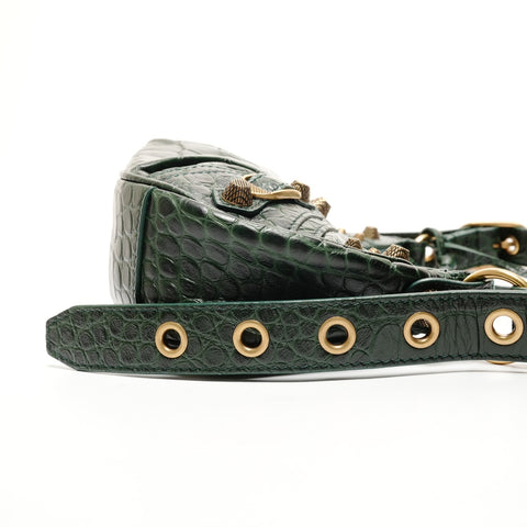 BALENCIAGA Embossed Leather Le Cagoule XS Jumbo Shoulder Bag green WS25525