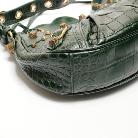 BALENCIAGA Embossed Leather Le Cagoule XS Jumbo Shoulder Bag green WS25525