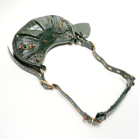 BALENCIAGA Embossed Leather Le Cagoule XS Jumbo Shoulder Bag green WS25525