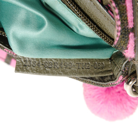FENDI Zucca One Belt Knit Wool Pompom Shoulder Bag pink WS25528