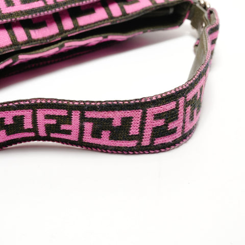FENDI Zucca One Belt Knit Wool Pompom Shoulder Bag pink WS25528