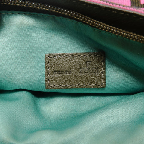 FENDI Zucca One Belt Knit Wool Pompom Shoulder Bag pink WS25528