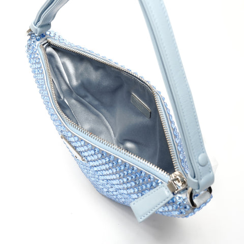 PRADA Rhinestone Satin Crystal Triangle 2way Shoulder Bag blue WS25529