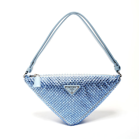 PRADA Rhinestone Satin Crystal Triangle 2way Shoulder Bag blue WS25529