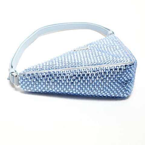PRADA Rhinestone Satin Crystal Triangle 2way Shoulder Bag blue WS25529