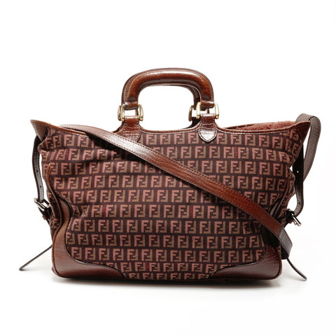 FENDI Zucchino 帆布皮革 2way Mouton 手提包 棕色 WS25533