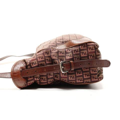 FENDI Zucchino Canvas Leather 2way Mouton Handbag Brown WS25533