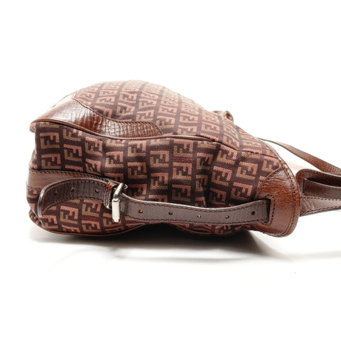 FENDI Zucchino Canvas Leather 2way Mouton Handbag Brown WS25533