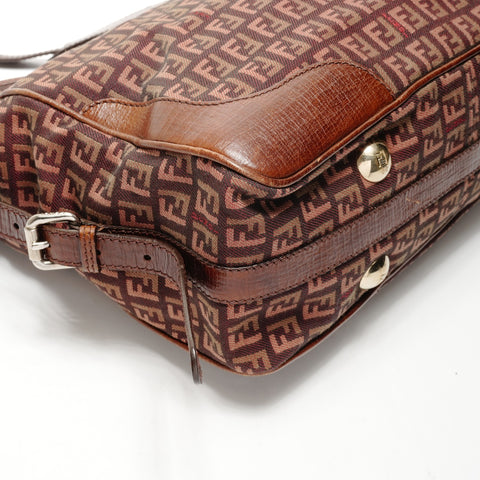 FENDI Zucchino Canvas Leather 2way Mouton Handbag Brown WS25533