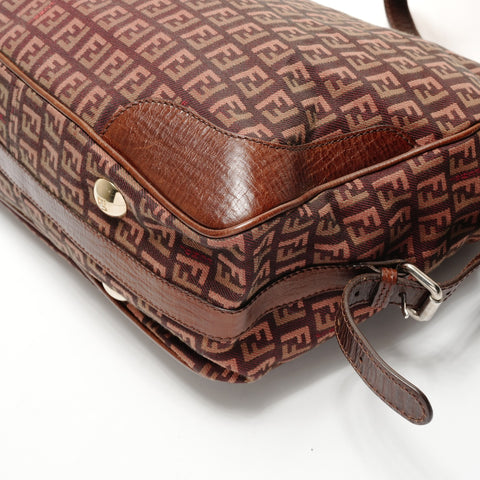 FENDI Zucchino Canvas Leather 2way Mouton Handbag Brown WS25533