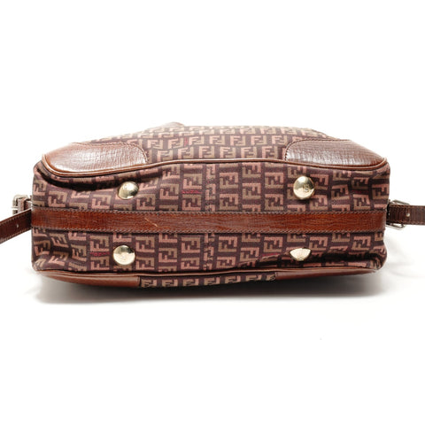 FENDI Zucchino Canvas Leather 2way Mouton Handbag Brown WS25533