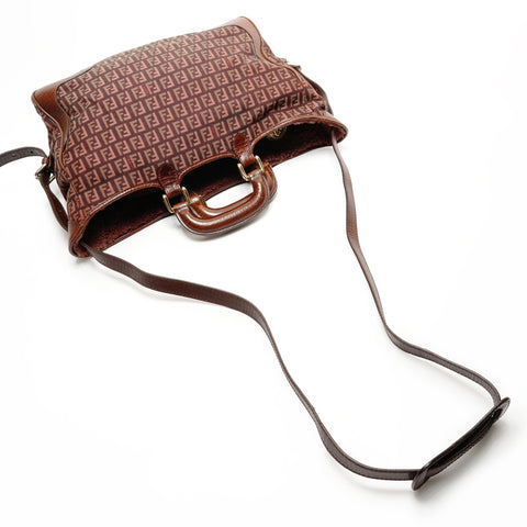FENDI Zucchino Canvas Leather 2way Mouton Handbag Brown WS25533