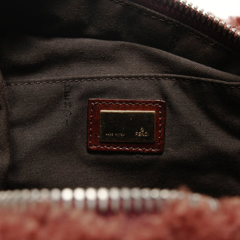 FENDI Zucchino Canvas Leather 2way Mouton Handbag Brown WS25533
