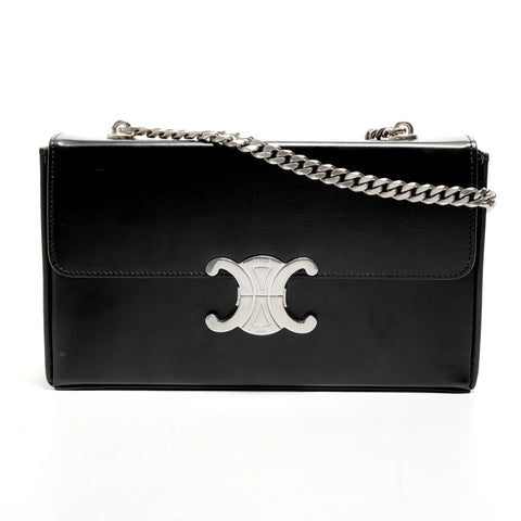 CELINE Triomphe 皮革相机包 半肩包 单肩包 黑色 WS25537