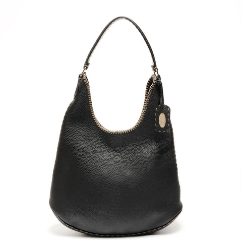 FENDI Selleria Leather One Belt Hobo Shoulder Bag black WS25541