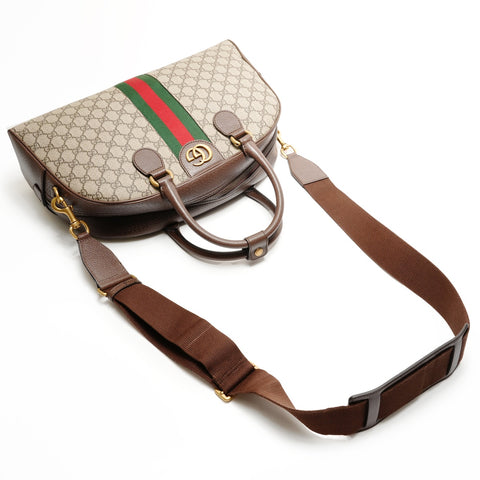 GUCCI GG Supreme Duffle Bag Boston Bag 2-Way 723309 Handbag Brown WS25543
