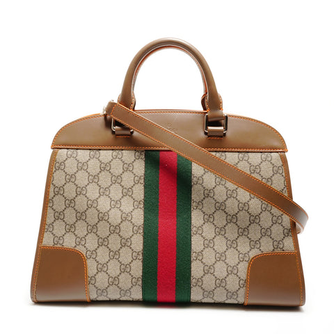 GUCCI GG 帆布和皮革 Sherry Line 波士顿包 手提包 棕色 WS25544