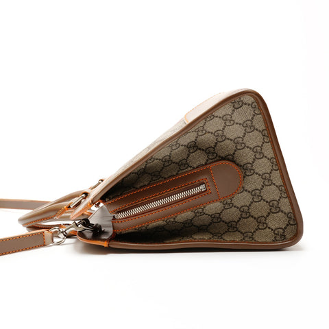 GUCCI GG Canvas and Leather Sherry Line Boston Bag Handbag Brown WS25544