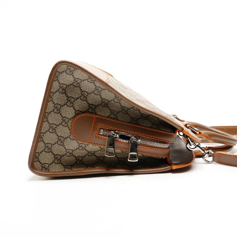 GUCCI GG Canvas and Leather Sherry Line Boston Bag Handbag Brown WS25544