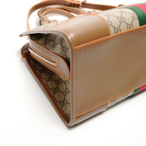GUCCI GG Canvas and Leather Sherry Line Boston Bag Handbag Brown WS25544