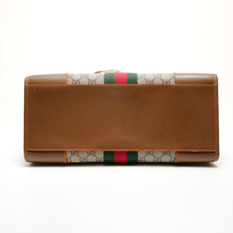 GUCCI GG Canvas and Leather Sherry Line Boston Bag Handbag Brown WS25544