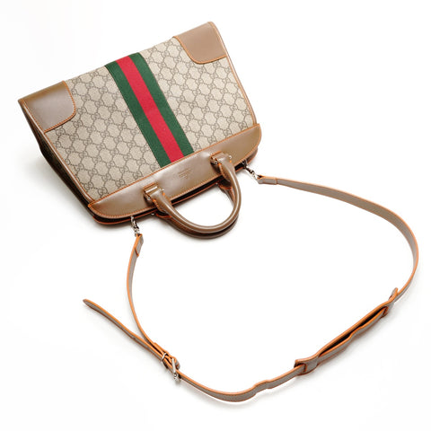 GUCCI GG Canvas and Leather Sherry Line Boston Bag Handbag Brown WS25544