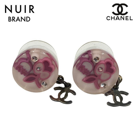 Chanel Coco Mark Round Rhinestone Flower 09P Earrings Multicolor WS2555