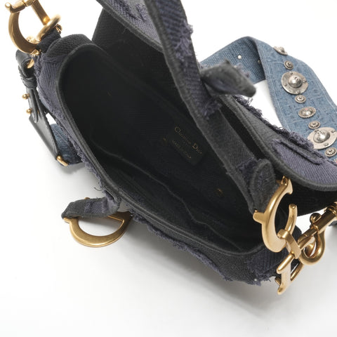 Christian Dior Jacquard canvas saddlebag Shoulder Bag Navy WS25554
