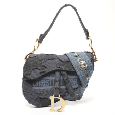 Christian Dior Jacquard canvas saddlebag Shoulder Bag Navy WS25554