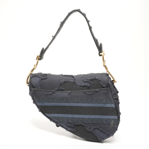 Christian Dior Jacquard canvas saddlebag Shoulder Bag Navy WS25554