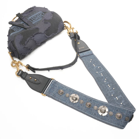 Christian Dior Jacquard canvas saddlebag Shoulder Bag Navy WS25554