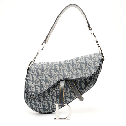 Christian Dior Trotter Canvas Saddlebag Shoulder Bag Navy WS25555
