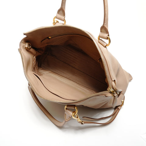 PRADA Vitello Dyno Zip Convertible 2-Way Shoulder Handbag beige WS25556