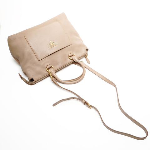 PRADA Vitello Dyno Zip Convertible 2-Way Shoulder Handbag beige WS25556