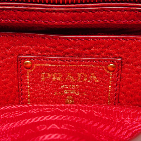 PRADA Vitello Dino Leder Umhängetasche Umhängetasche Rot WS25557