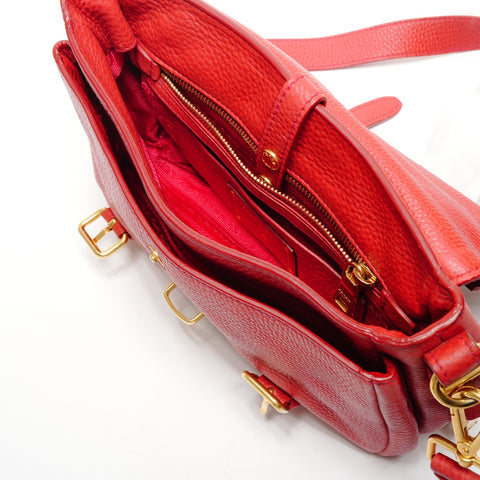 PRADA Vitello Dino Leather Shoulder Bag Shoulder Bag Red WS25557