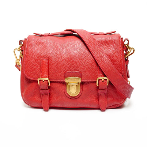 PRADA Vitello Dino Leather Shoulder Bag Shoulder Bag Red WS25557