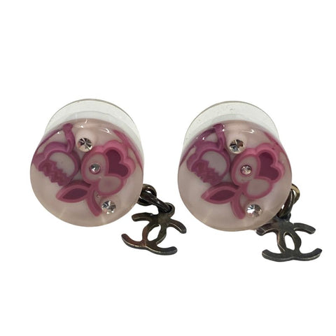 Chanel Coco Mark Round Rhinestone Flower 09P Earrings Multicolor WS2555