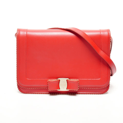 Salvatore Ferragamo Vara Ribbon Stud Shoulder Bag Shoulder Bag Red WS25560
