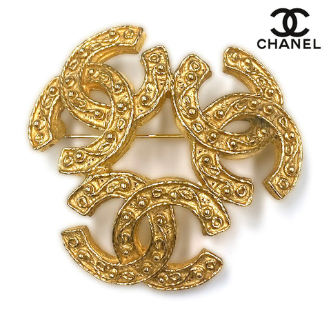 Chanel Triple Coco Mark 2004 Brooch GP Gold WS2556